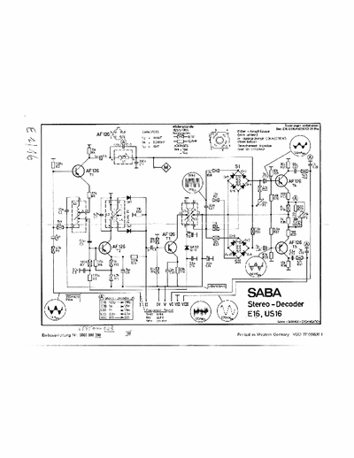 SABA E16; US16 stereodecoder (plug-in) schema